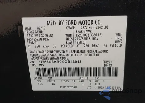 2019 Ford Explorer из США, поврежденный, VIN 1FM5K8AR0KGB46013